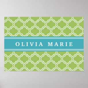 Green Trellis Vibrant Blue Name Sjabloon Poster