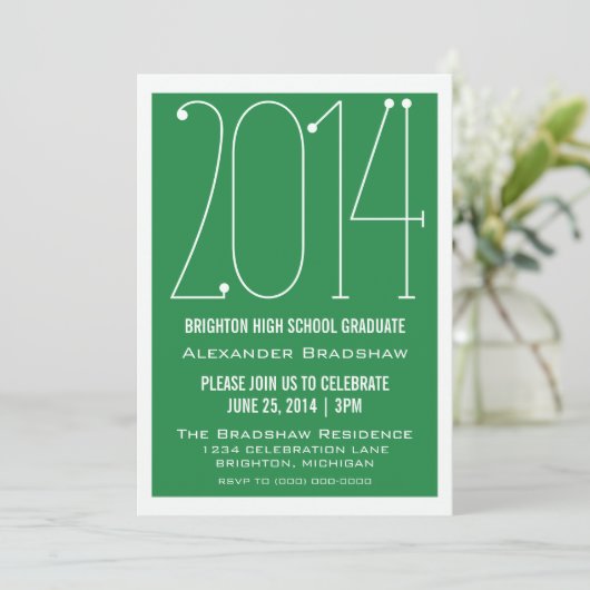 Green Trendy 2014 Afstuderen Invitation Kaart (Staand voorkant)