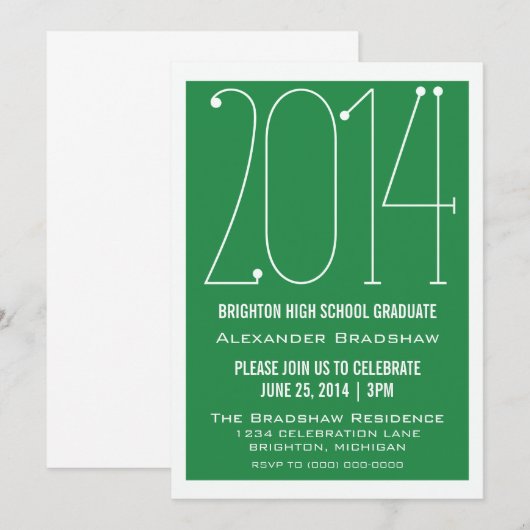 Green Trendy 2014 Afstuderen Invitation Kaart (Voorkant / Achterkant)