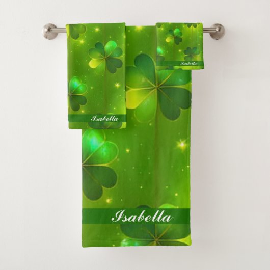 Green Trendy St Patrick's Day Clover Collectie Bad Handdoek (Insitu)