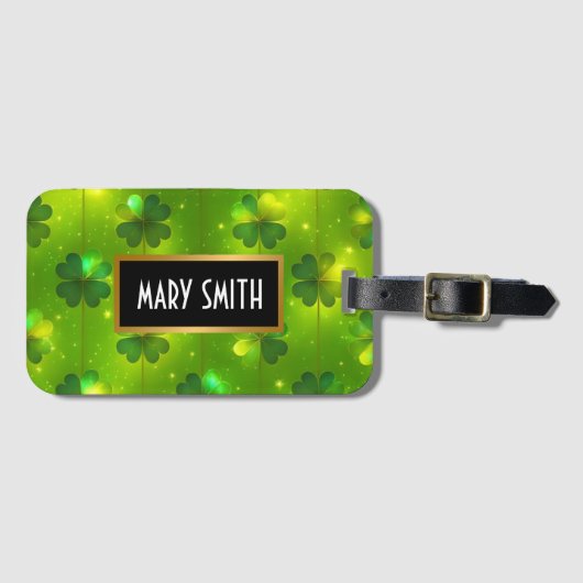 Green Trendy St Patrick's Day Clover Collectie Bagagelabel (Voorkant (horizontaal))