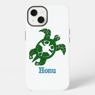 Green Tribal Honu Zee Turtle on White iPhone 13 Hoesje