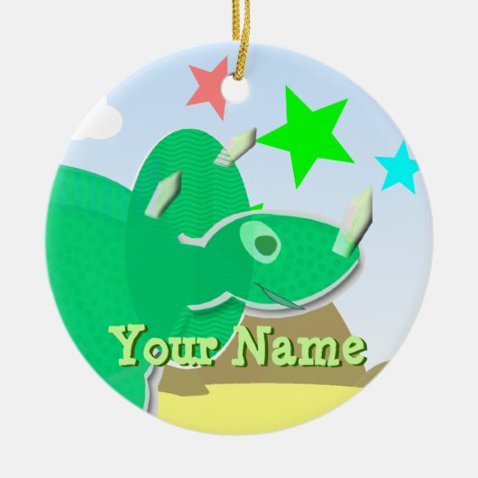 Green Triceratops Cartoon Dinosaur Name Ornament (Voorkant)