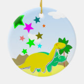 Green Triceratops Cartoon Dinosaur Name Ornament (Achterkant)
