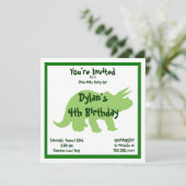 Green Triceratops Dinosaur Birthday Invitations Kaart (Staand voorkant)