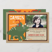 Green Triceratops Dinosaur Third Birthday Kaart (Voorkant / Achterkant)