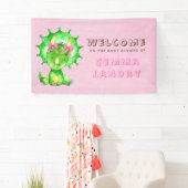 Green Triceratops Girl Baby shower Welkom Spandoek (Insitu)