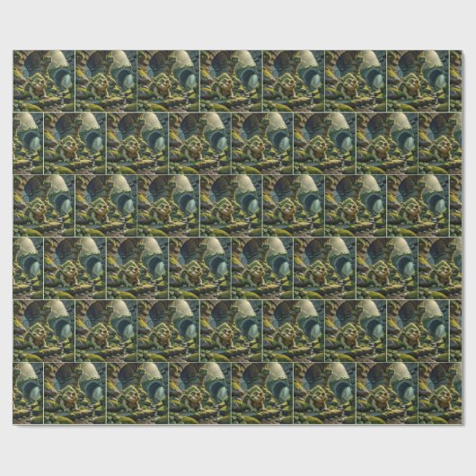 Green Troll Under a Stone Bridge Cadeaupapier (Vlak)