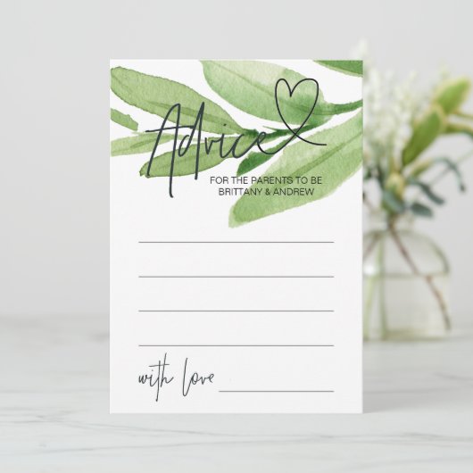 Green Tropical Baby shower Advice Game Card Kaart (Staand voorkant)