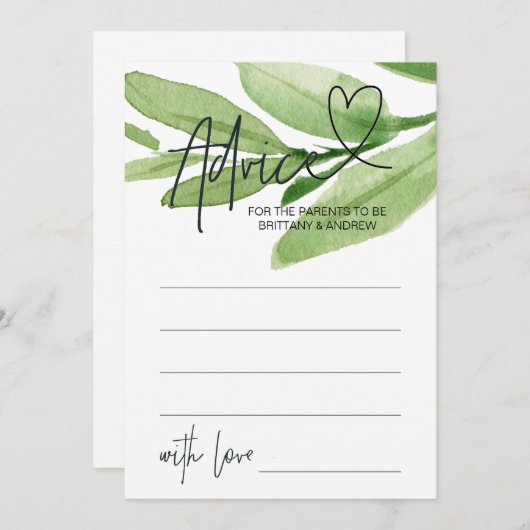 Green Tropical Baby shower Advice Game Card Kaart (Voorkant / Achterkant)