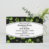 Green Tropical Hibiscus Floral Black Invitation Kaart (Staand voorkant)