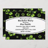 Green Tropical Hibiscus Floral Black Invitation Kaart (Voorkant / Achterkant)