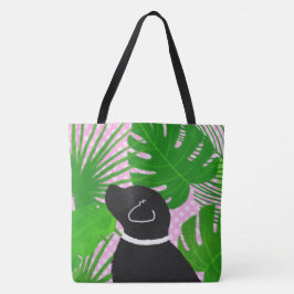 Green Tropical Island Black Dog Canvas tas