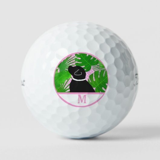 Green Tropical Island Black Dog Golf Ball Golfballen (Voorkant)