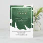 Green tropical leaf Rehearsal Dinner Kaart (Staand voorkant)