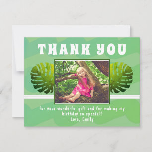 Green Tropical Leaf Waterverf Girl Foto Birthday Bedankkaart