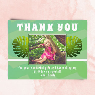 Green Tropical Leaf Waterverf Girl Foto Birthday Briefkaart
