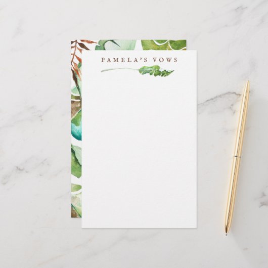 Green Tropical Leaf Wedding Vows Sheets (Voorkant / Achterkant in situ)