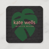 Green Tropical Leaf Wood Vierkante Visitekaartje (Voorkant)