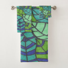 Green Tropical Leaves Bad Handdoek