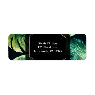 Green Tropical Leaves Black Elegant Invitation Etiket