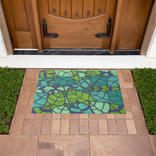 Green Tropical Leaves Deurmat (Buiten)