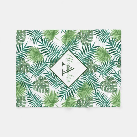 Green Tropical Leaves Fleece Deken (Voorkant (Horizontaal))