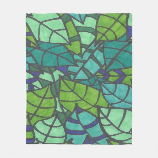 Green Tropical Leaves Fleece Deken (Voorkant)