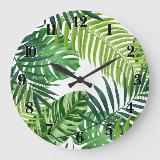 Green Tropical Leaves Grote Klok (Voorkant)
