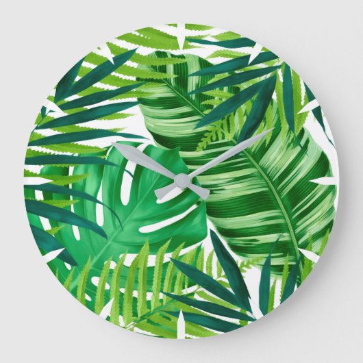 Green Tropical Leaves Grote Klok (Voorkant)