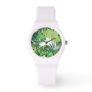 Green Tropical Leaves Horloge