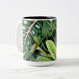 Green Tropical Leaves Housewarming Gift Tweekleurige Koffiemok