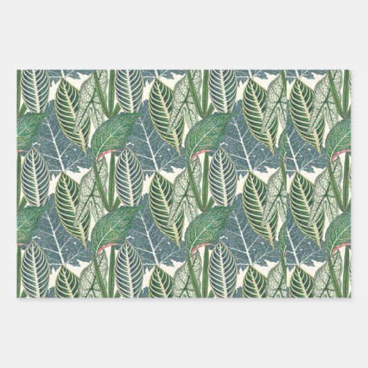 Green Tropical Leaves Inpakpapier Vel (Voorkant 3)