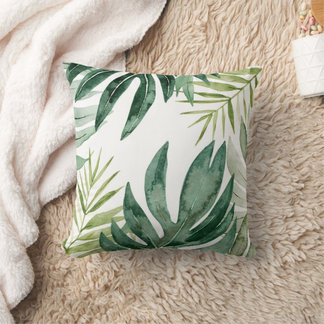 Green Tropical Leaves Kussen (Deken)