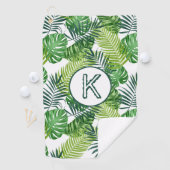 Green Tropical Leaves Monogram K Golfhanddoek (Insitu)