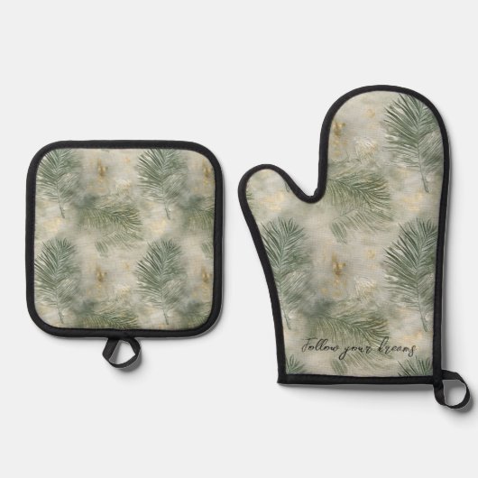 Green Tropical Leaves Ovenwant & Pannenlap Set (Voorkant)