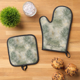 Green Tropical Leaves Ovenwant & Pannenlap Set