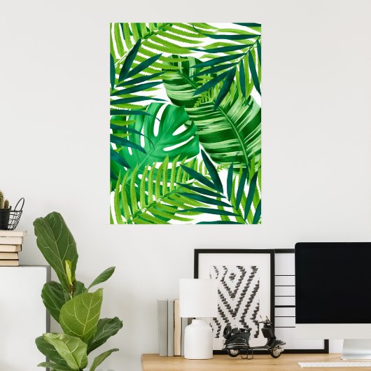 Green Tropical Leaves Poster (Thuiskantoor)