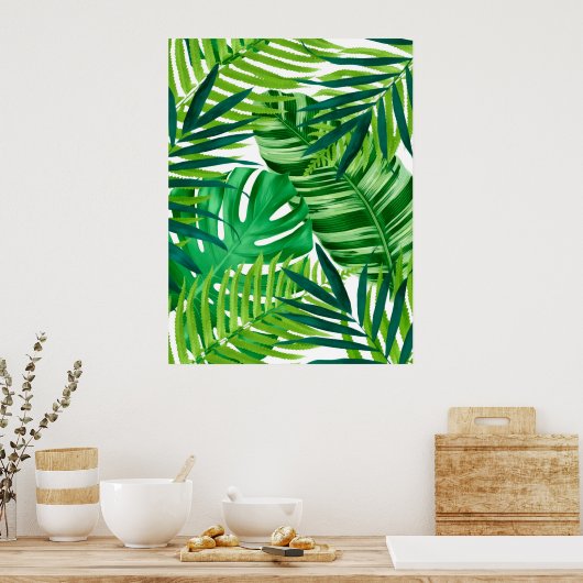 Green Tropical Leaves Poster (Keuken)