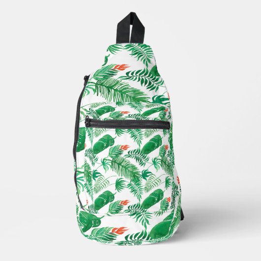 Green Tropical Leaves Sling Bag (Voorkant)