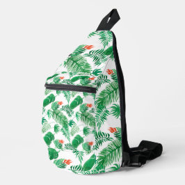 Green Tropical Leaves Sling Bag
