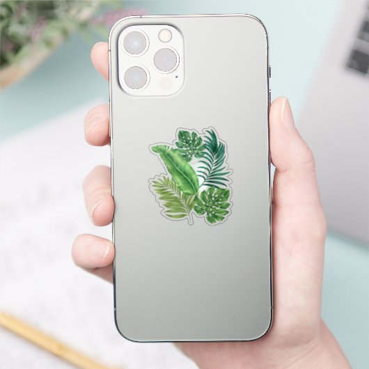 Green Tropical Leaves Sticker (Telefoon)