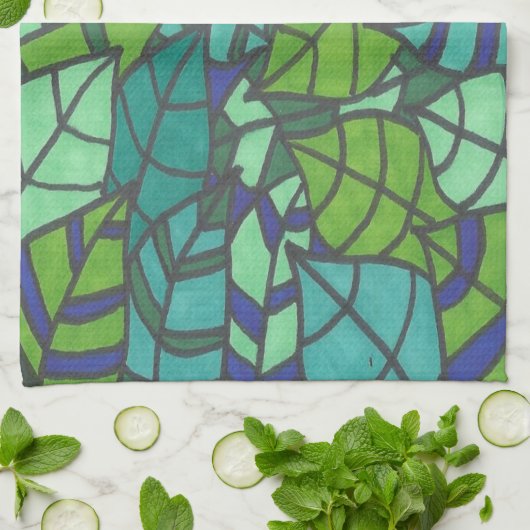 Green Tropical Leaves Theedoek (Gevouwen)