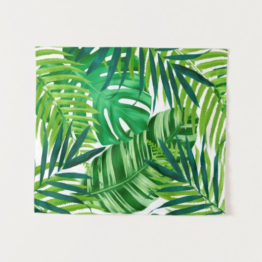 Green Tropical Leaves Wandkleed (Voorkant (horizontaal))