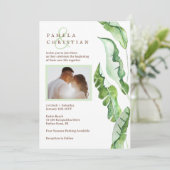 Green Tropical Leaves Wedding Kaart (Staand voorkant)