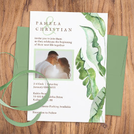 Green Tropical Leaves Wedding Kaart