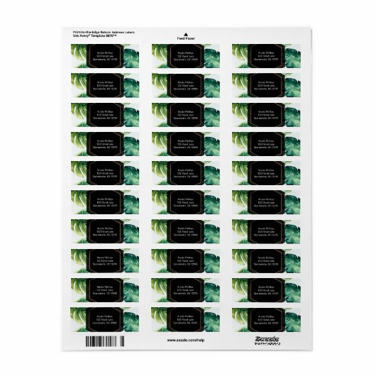 Green Tropical Leaves White Elegant Invitation Etiket (Full Sheet)