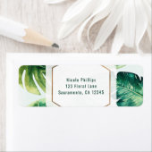 Green Tropical Leaves White Elegant Invitation Etiket (Insitu)