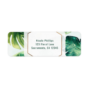 Green Tropical Leaves White Elegant Invitation Etiket