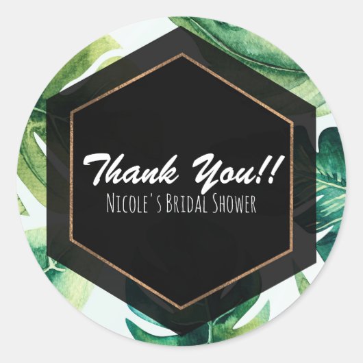 Green Tropical Leaves White Elegant Wedding Favor Ronde Sticker (Voorkant)